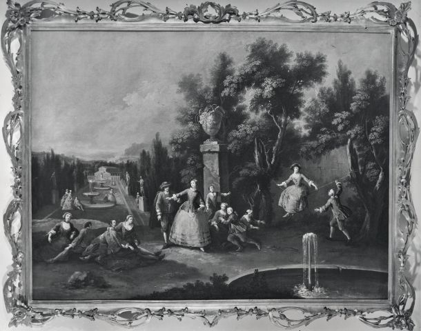 Boccardi, Cosimo — Zais Giuseppe - sec. XVIII - Scena di vita in villa — insieme, con cornice